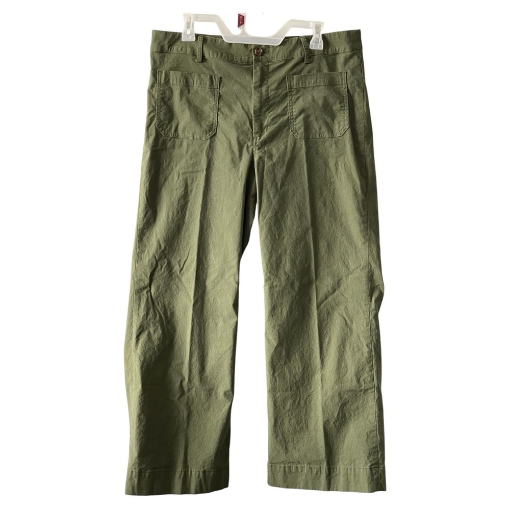 J. Crew Olive Lizzie Patch-Pocket Wide-Leg Pants.